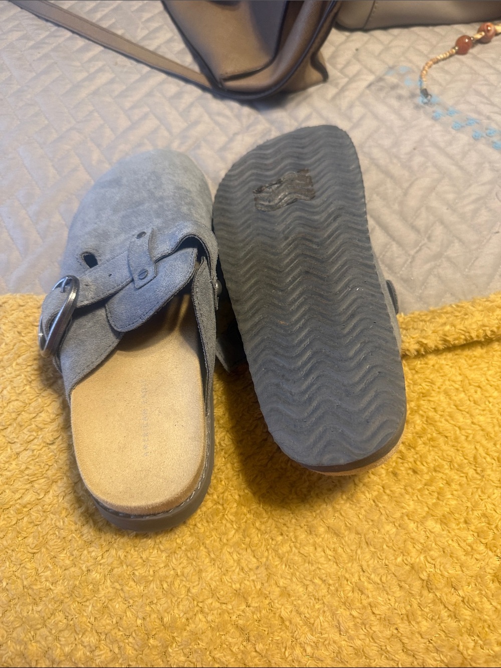 Kids Suede Buckle Slide Sandals in Gray